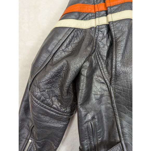 Vintage Women's Genuine Leather Motorcycle Jacket Black Orange Stripe Size XL - Picture 10 of 16